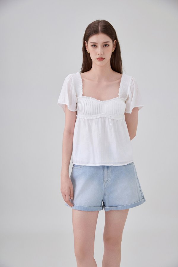 Marlee Textured Pleated Top In White