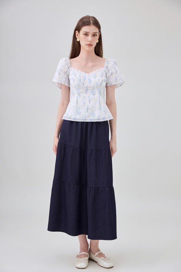Renata Embroidery Floral Crochet Top In Blue