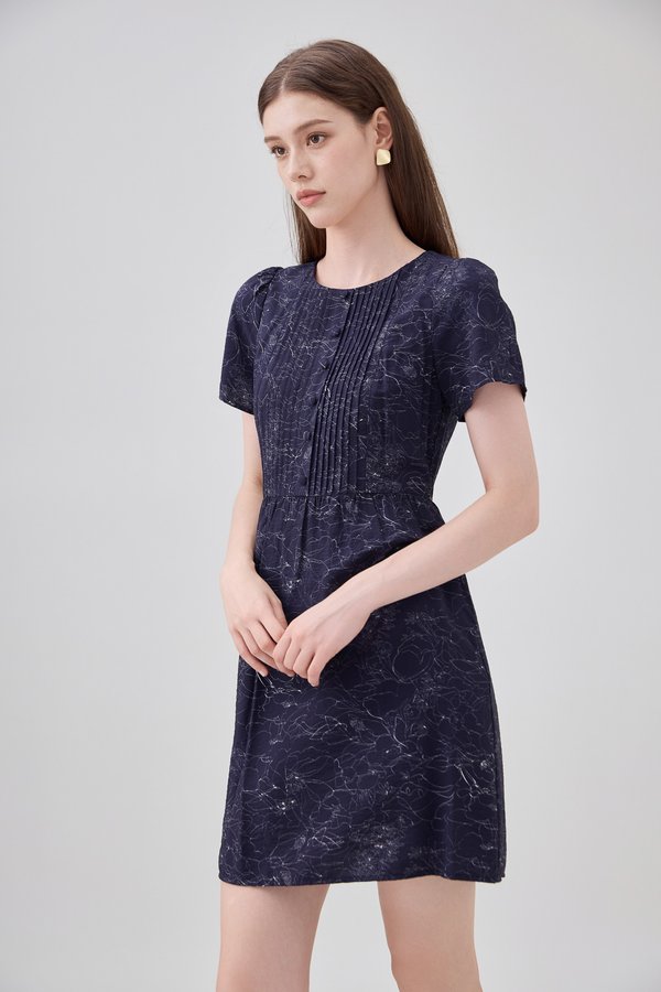 Antonella Pintuck Button Dress In Navy