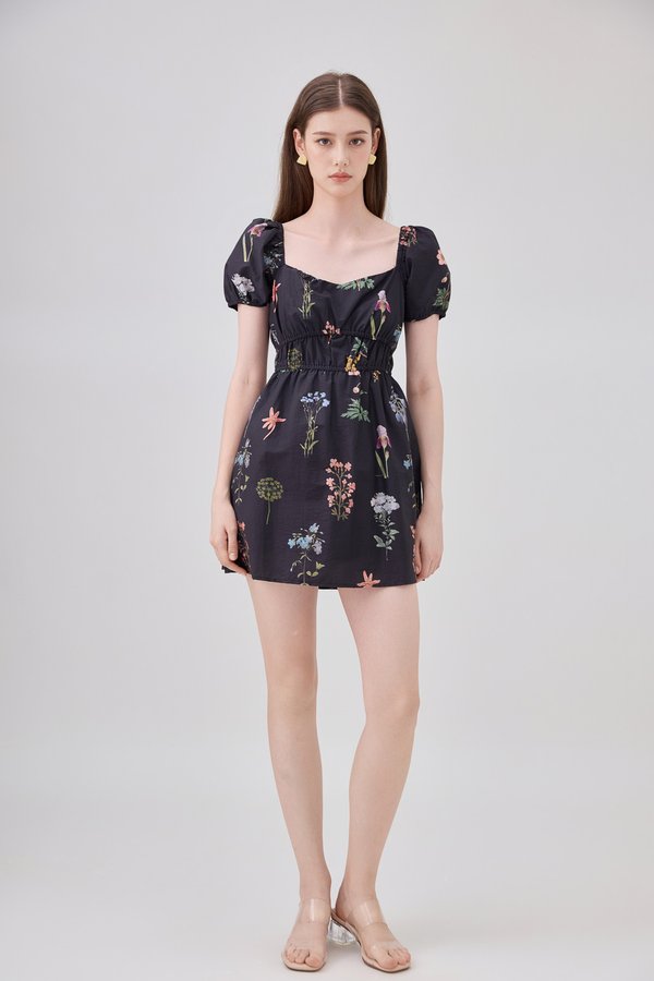 Chaya Botanical Garden Smocked Waist Dress Romper In Black