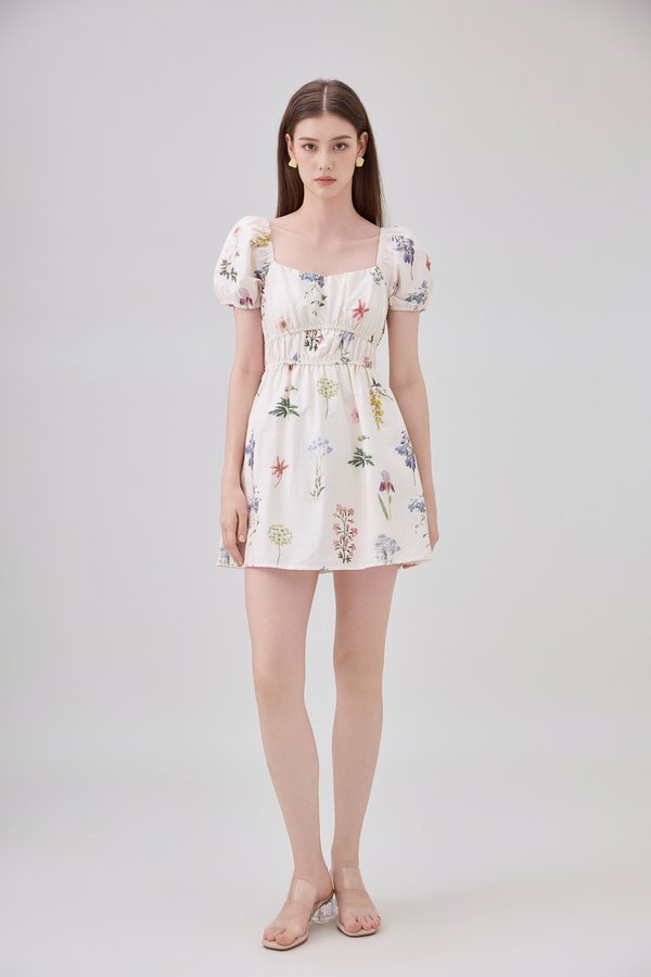 Chaya Botanical Garden Smocked Waist Dress Romper In Light Cream