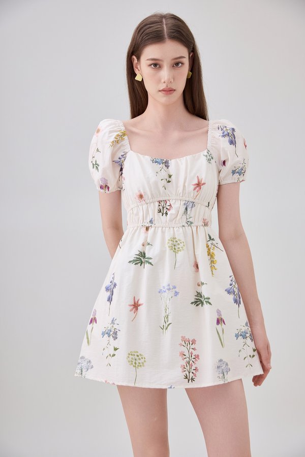 Chaya Botanical Garden Smocked Waist Dress Romper In Light Cream