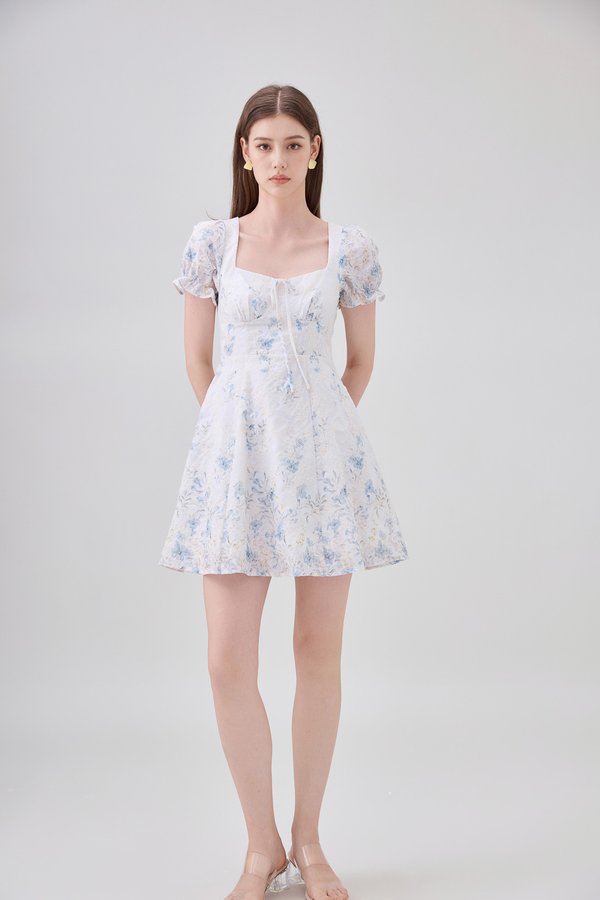 Elle Embroidery Floral Dress In Blue