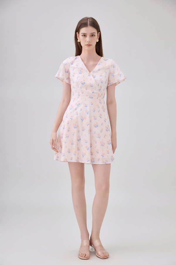 Gracelynn Printed Faux Wrap Floral Dress In Pink