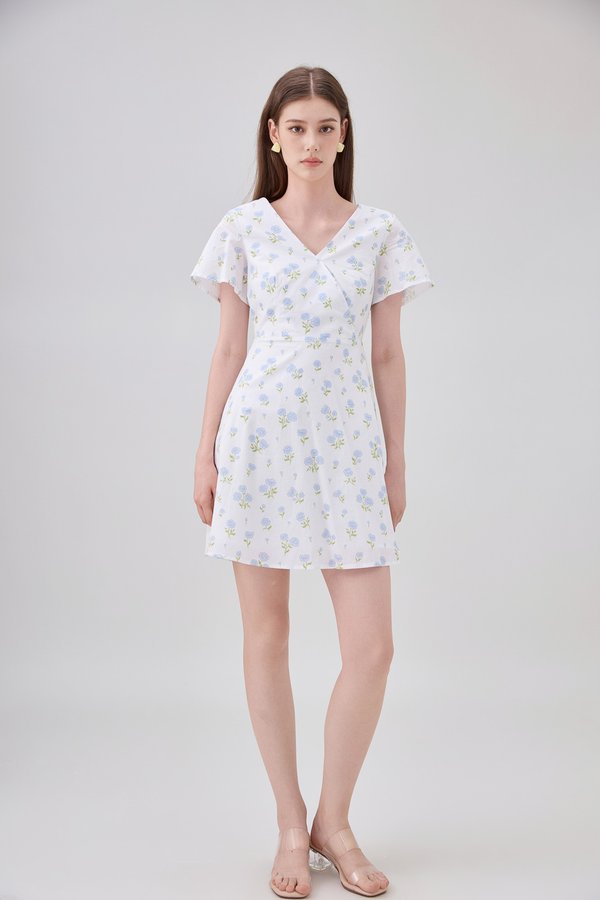 Gracelynn Printed Faux Wrap Floral Dress In White