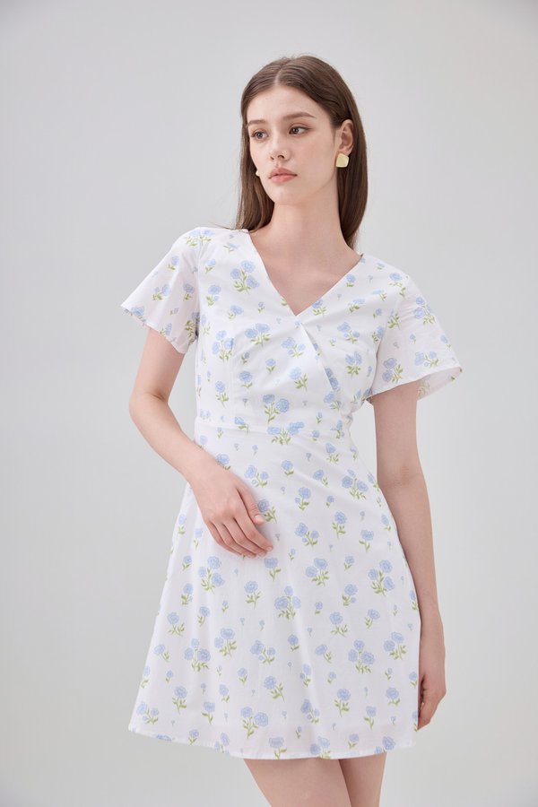 Gracelynn Printed Faux Wrap Floral Dress In White