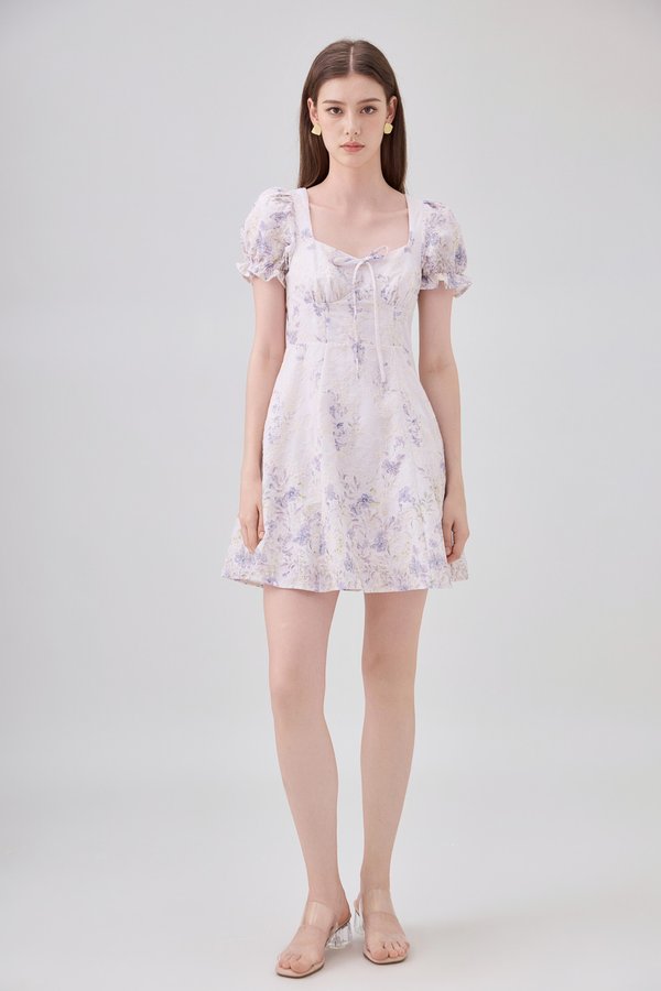 Elle Embroidery Floral Dress In Lilac