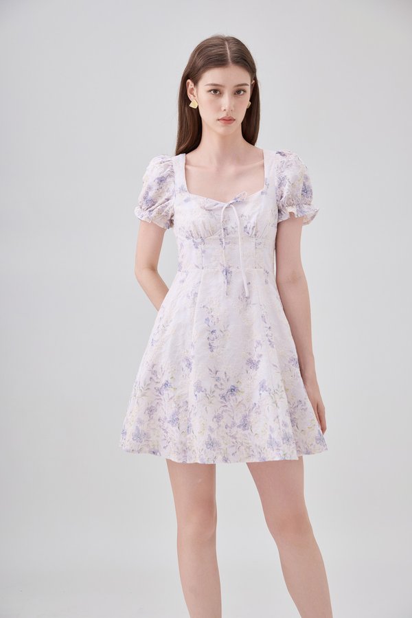 Elle Embroidery Floral Dress In Lilac