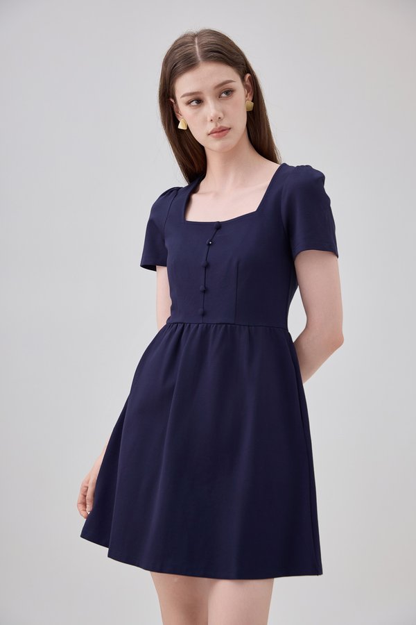 Noa Button Cotton Dress In Navy
