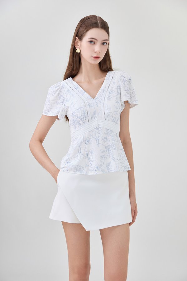Lia Botanical Sketch Crochet Top in White