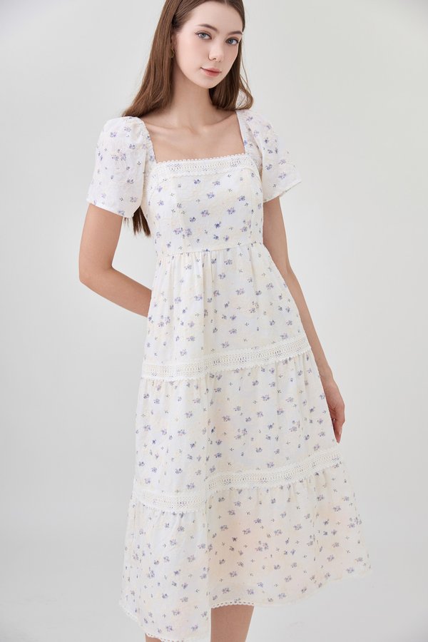 Alexandria Embroidered Tiered Midi Dress In Lavender Bloom