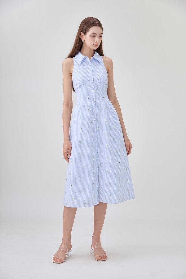 Sarai Embroidered Striped Shirt Midi Dress