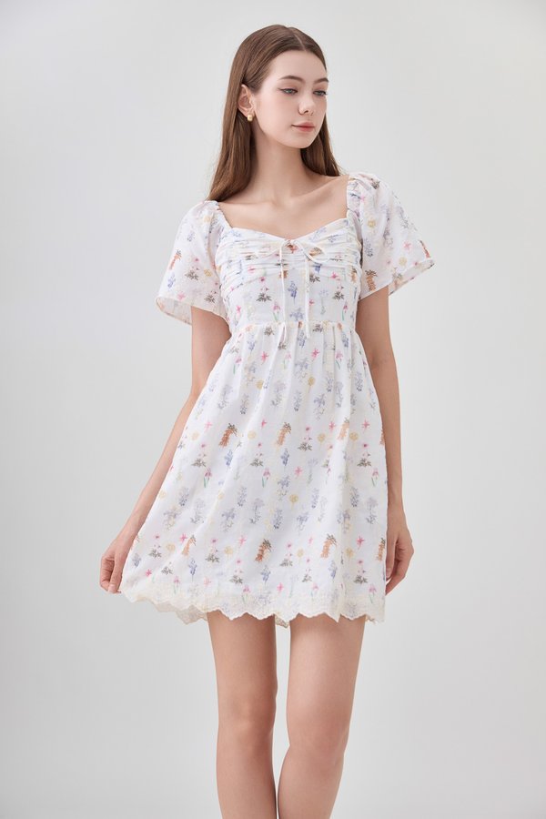 Adelyn Embroidery Sweetheart Ribbon Dress In Meadow Floral