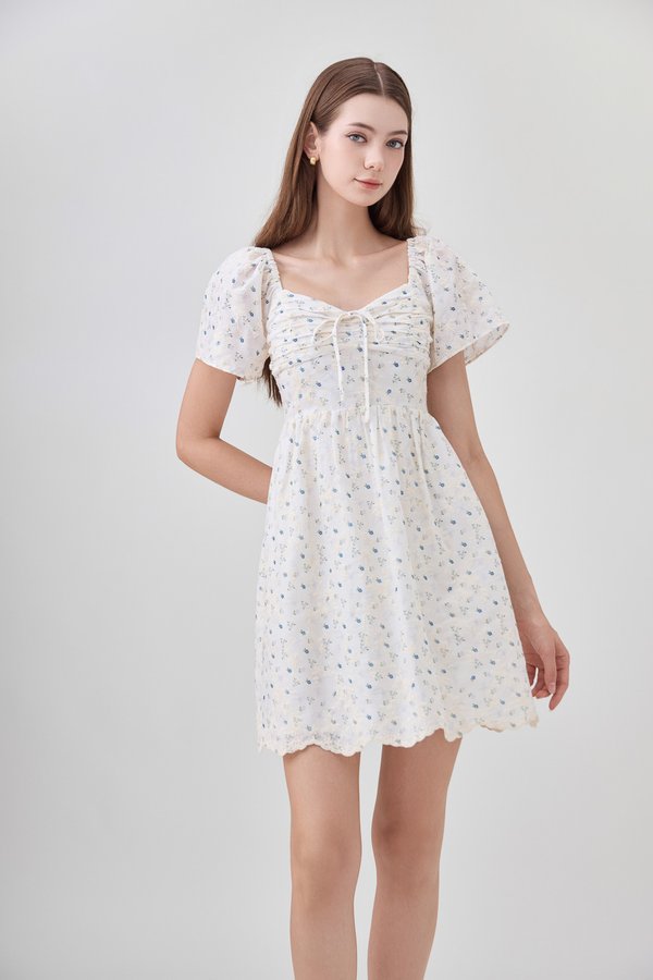 Adelyn Embroidery Sweetheart Ribbon Dress In Blue Wildflower