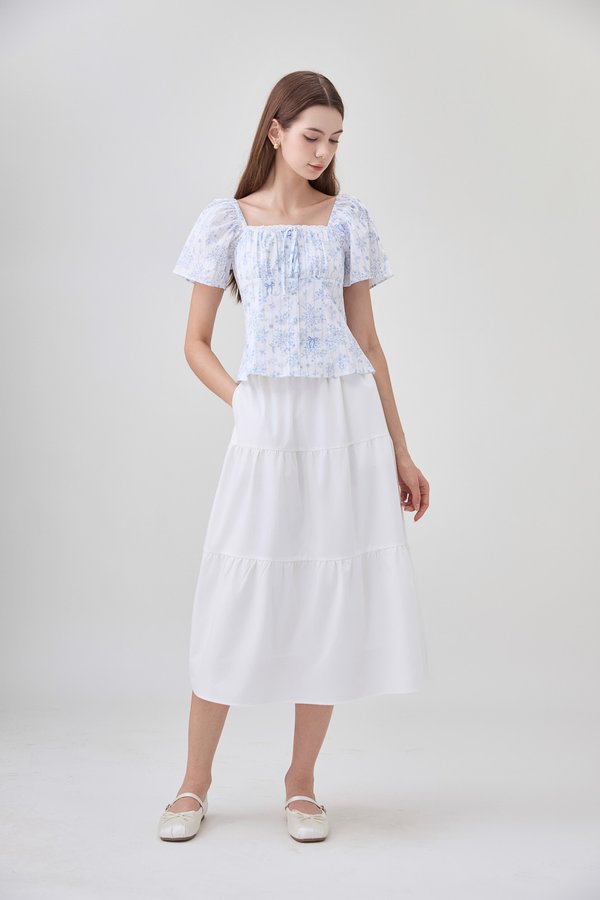 Bristol Printed Ruched Top In Blue
