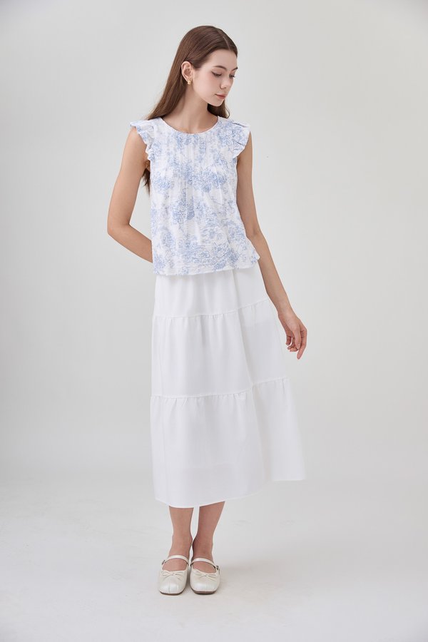 Romina Toile Pleated Ruffle Top