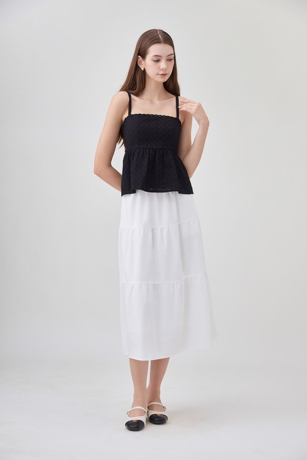 Kyla Eyelet Camisole Babydoll Top In Black