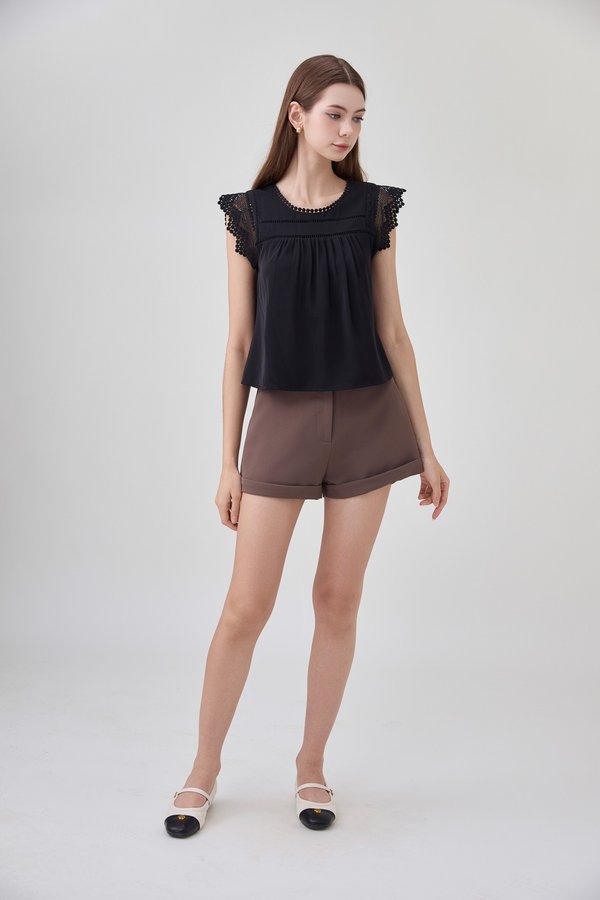 Araceli Crochet Lattice Top In Black