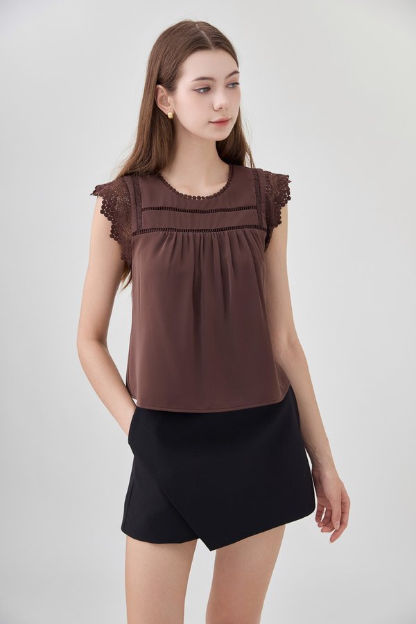 Araceli Crochet Lattice Top In Brown