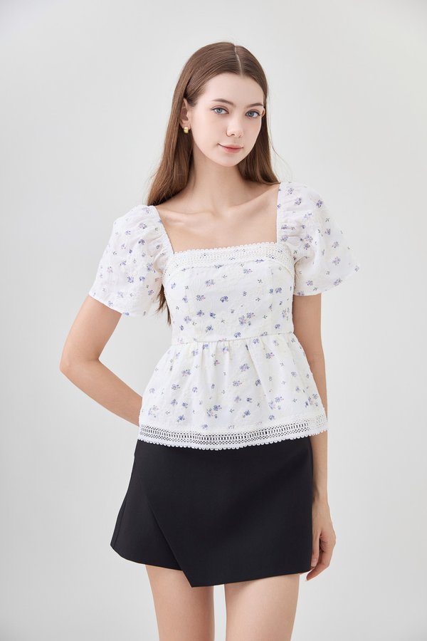 Alexandria Embroidery Babydoll Top In Lavender Bloom