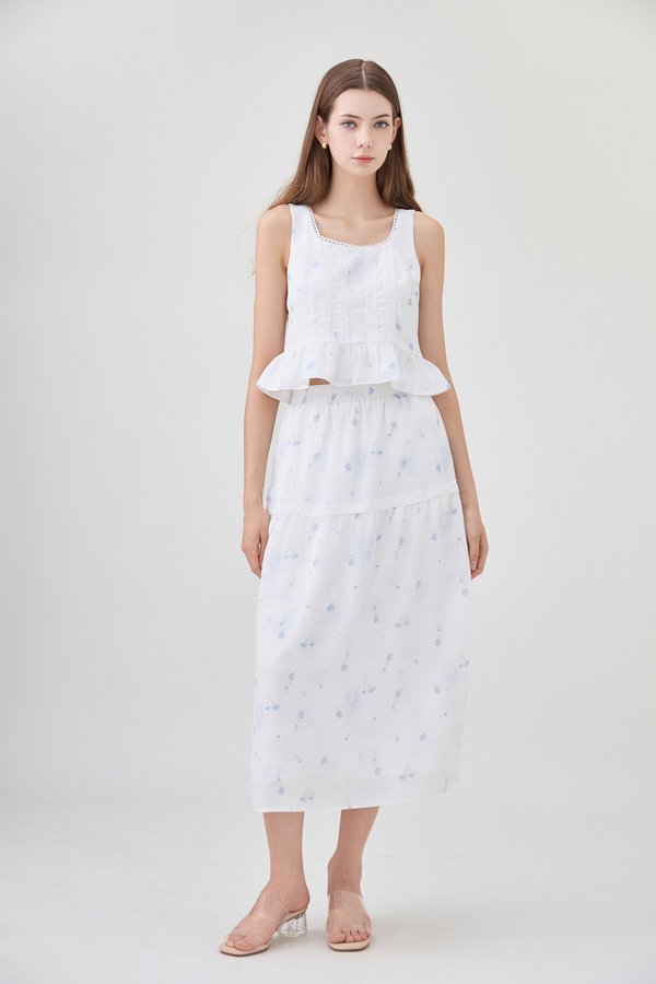 Miller Lace Floral Elastic Waist Midi Skirt
