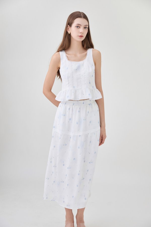 Miller Lace Floral Elastic Waist Midi Skirt