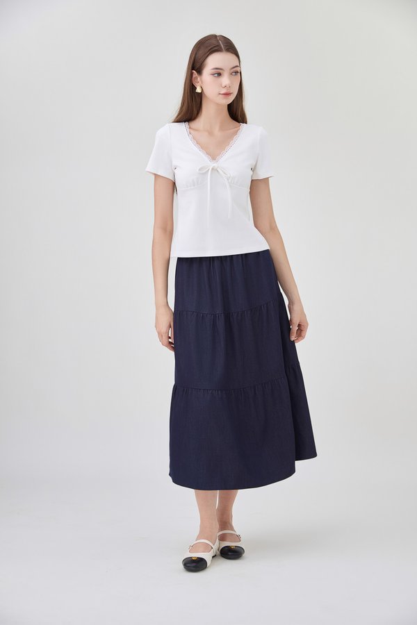 Ana Ribbon Lace Cotton Top In White