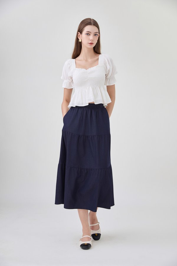 Ariyah Smocked Ruched Ruffles Top In White