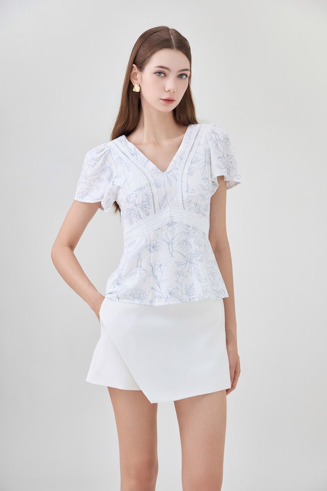 Lia Botanical Sketch Crochet Top in White