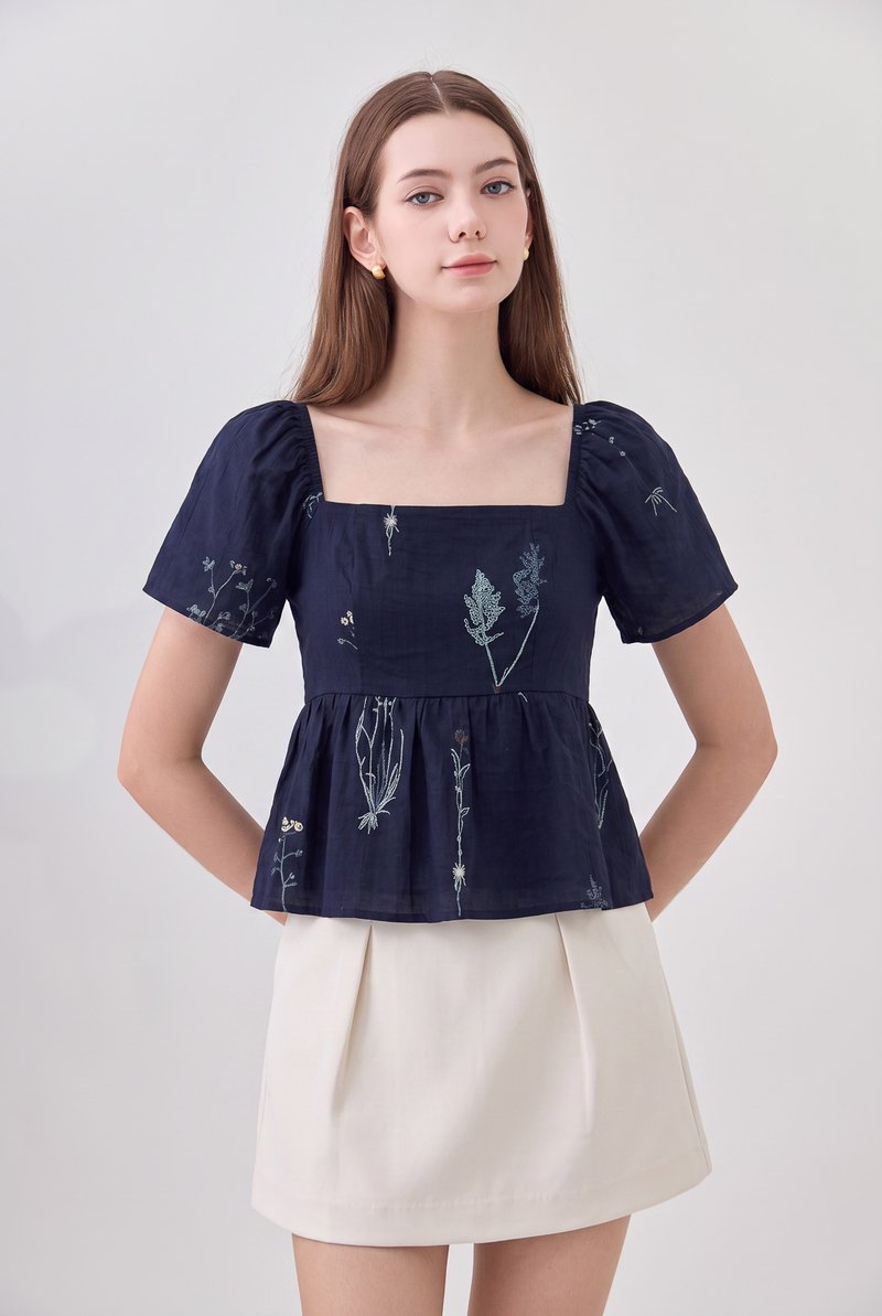 Bennet Botanical Flutter Top In Navy
