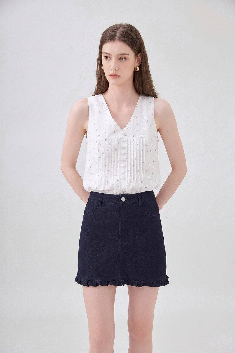 Bexley Ruffles Hem Denim Skort in Dark Wash