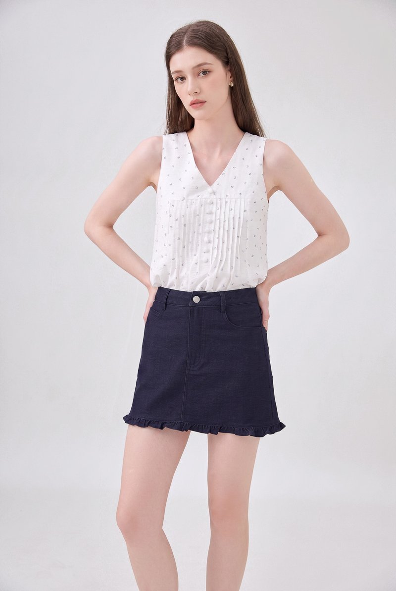 Bexley Ruffles Hem Denim Skort in Dark Wash