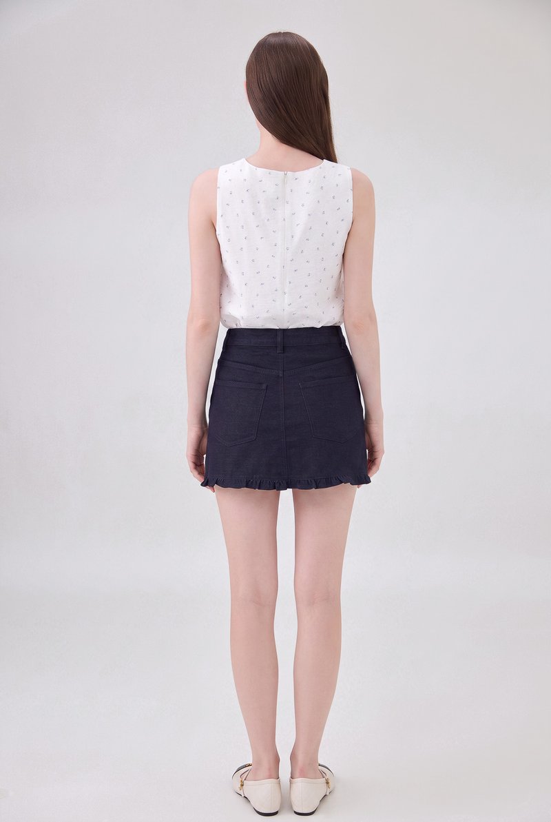 Bexley Ruffles Hem Denim Skort in Dark Wash