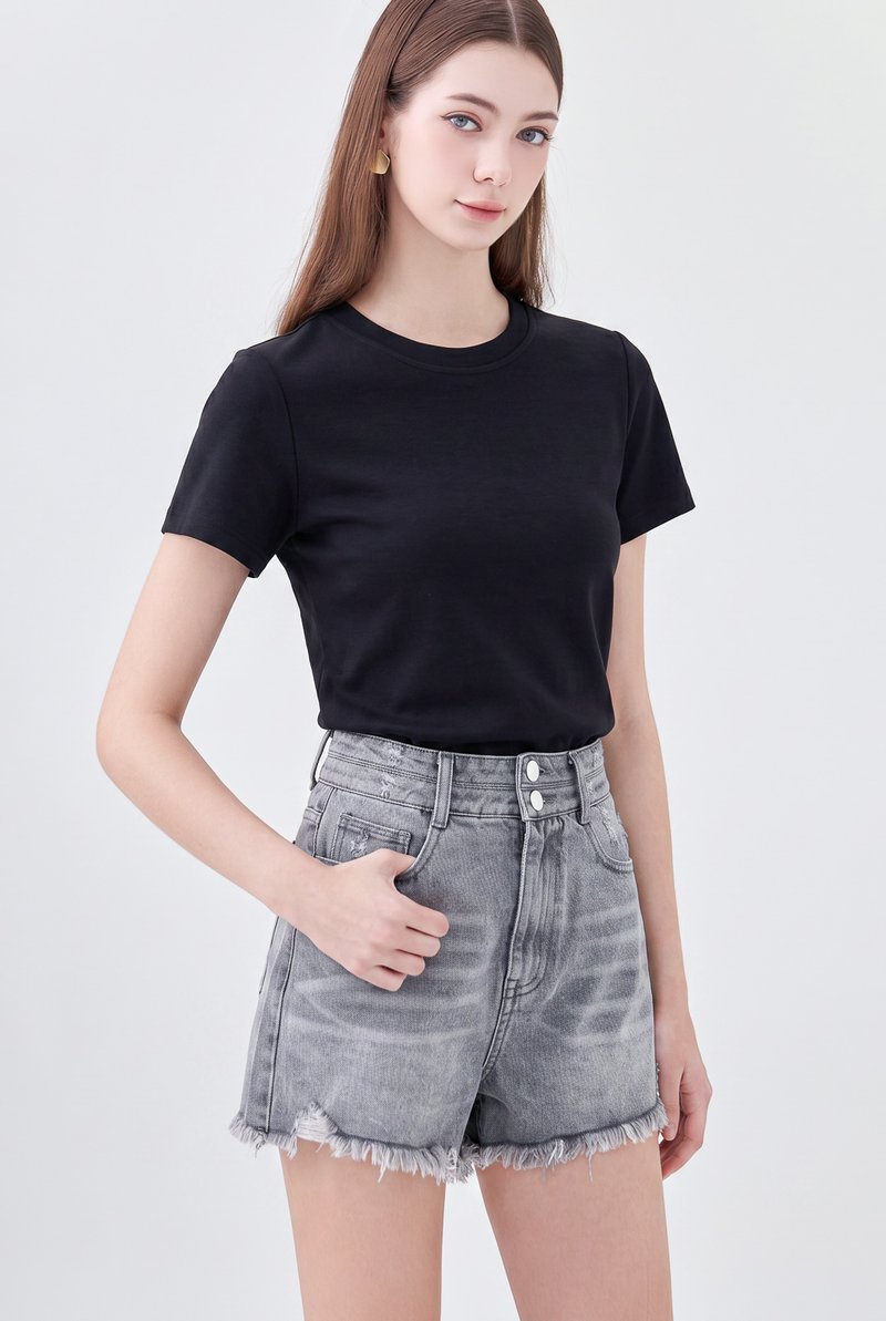 Helena Frayed Denim Short in Stone Wash