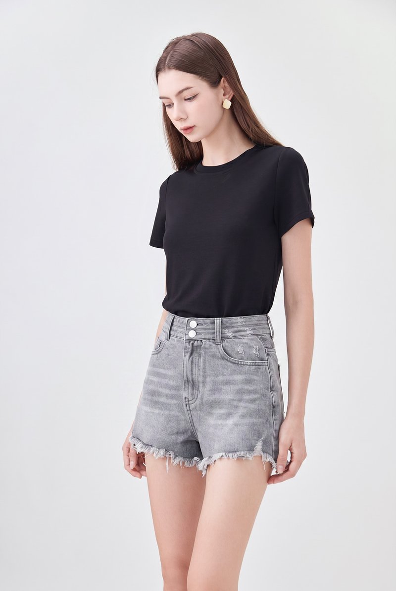 Helena Frayed Denim Short in Stone Wash