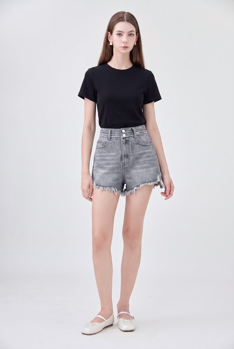 Helena Frayed Denim Short in Stone Wash