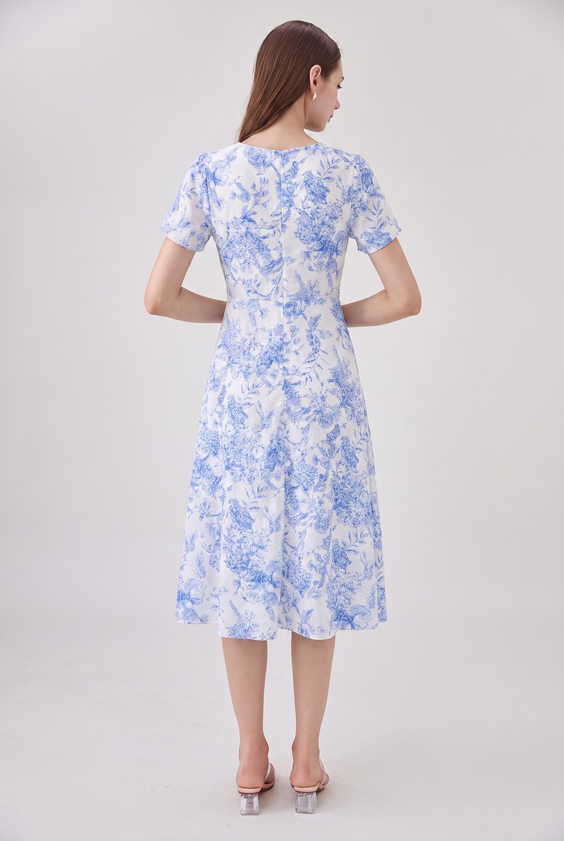 Melanie Floral Printed Faux Wrap Midi Dress