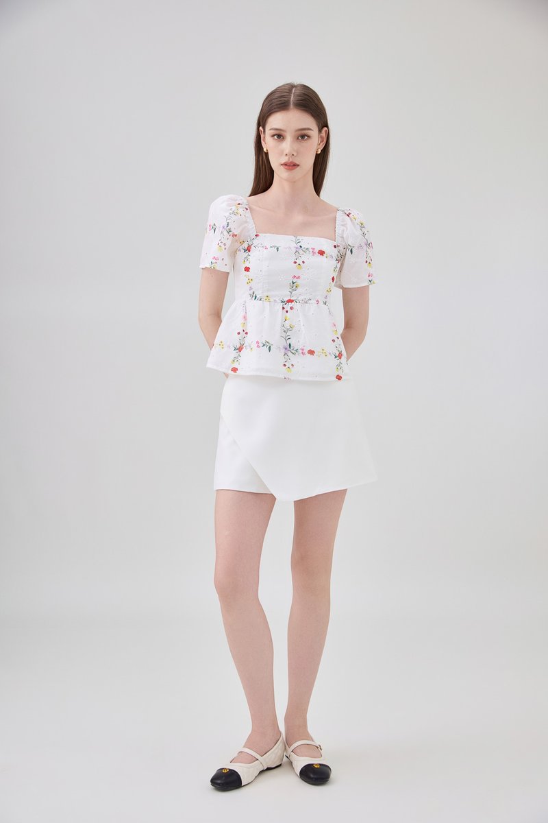 Nevaeh Eyelet Floral Babydoll Top