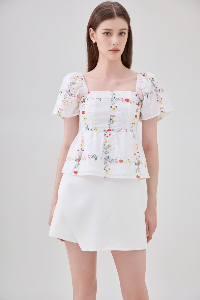 Nevaeh Eyelet Floral Babydoll Top
