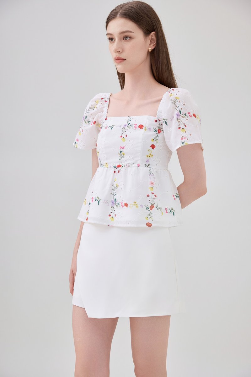 Nevaeh Eyelet Floral Babydoll Top