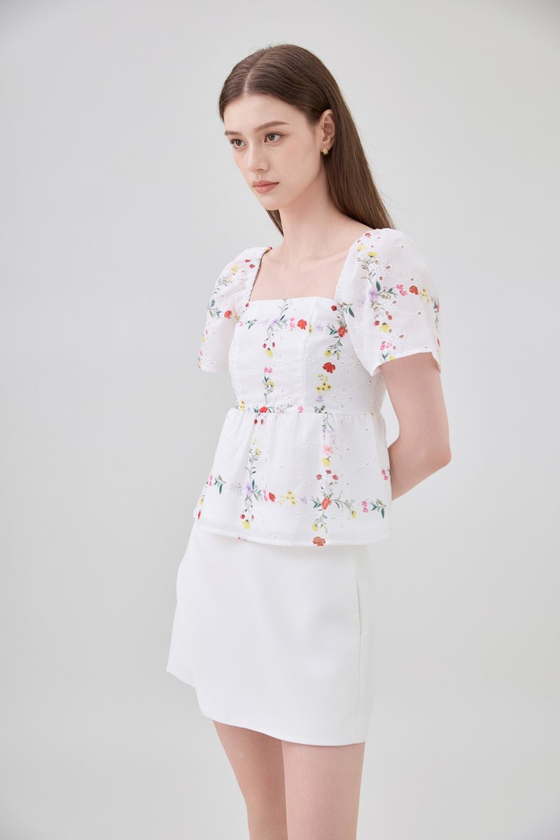 Nevaeh Eyelet Floral Babydoll Top