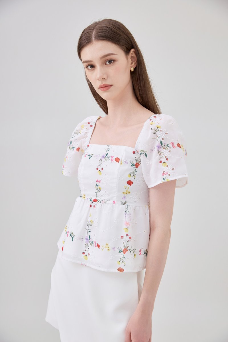 Nevaeh Eyelet Floral Babydoll Top