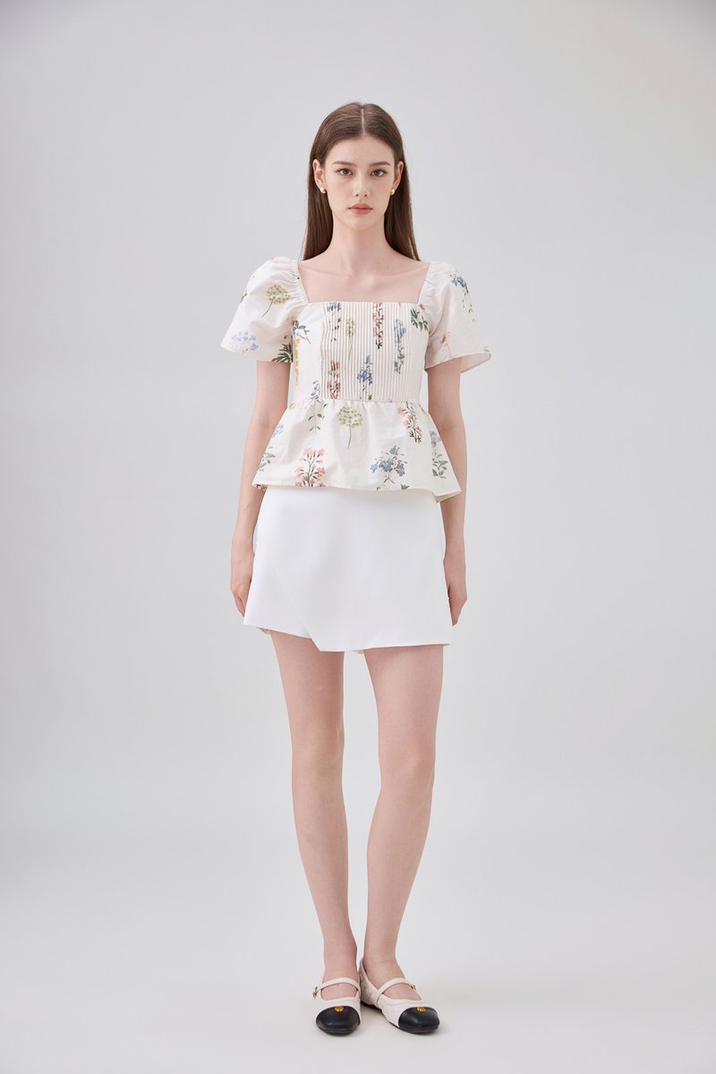 Chaya Botanical Garden Pintuck Babydoll Top In Light Cream