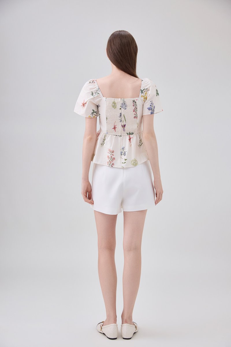 Chaya Botanical Garden Pintuck Babydoll Top In Light Cream