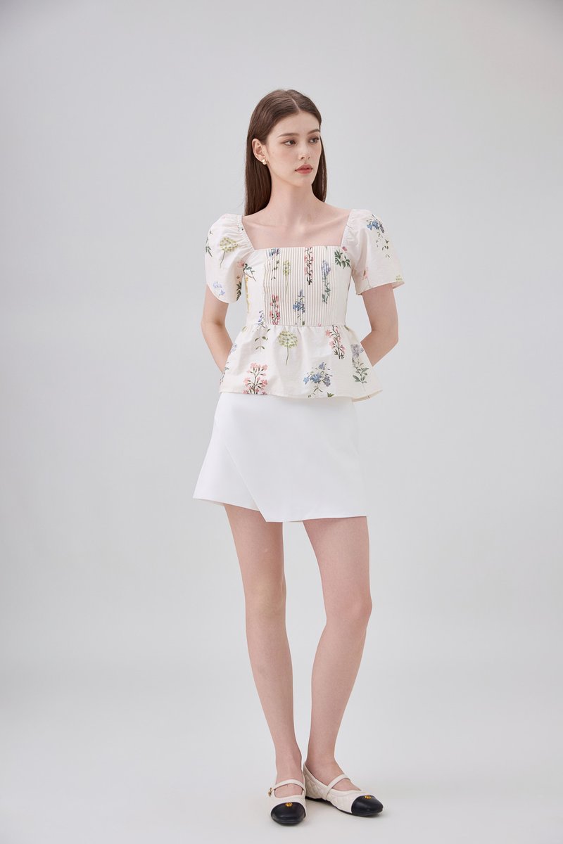 Chaya Botanical Garden Pintuck Babydoll Top In Light Cream