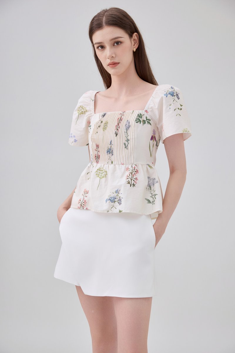 Chaya Botanical Garden Pintuck Babydoll Top In Light Cream