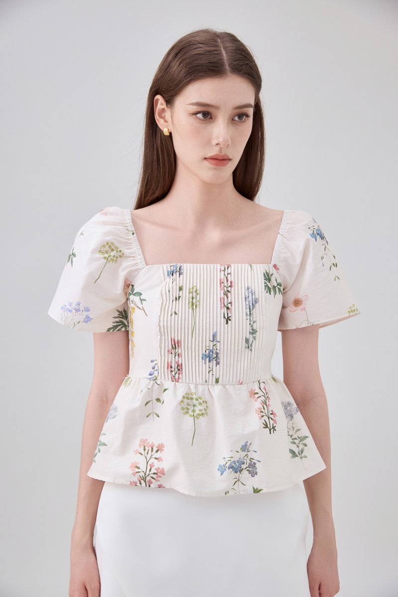 Chaya Botanical Garden Pintuck Babydoll Top In Light Cream
