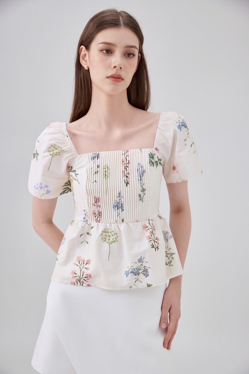 Chaya Botanical Garden Pintuck Babydoll Top In Light Cream