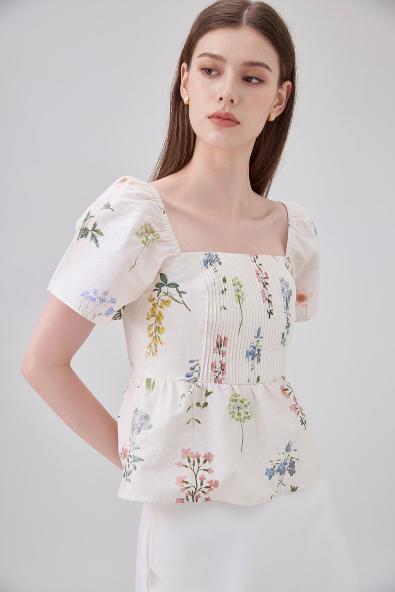 Chaya Botanical Garden Pintuck Babydoll Top In Light Cream