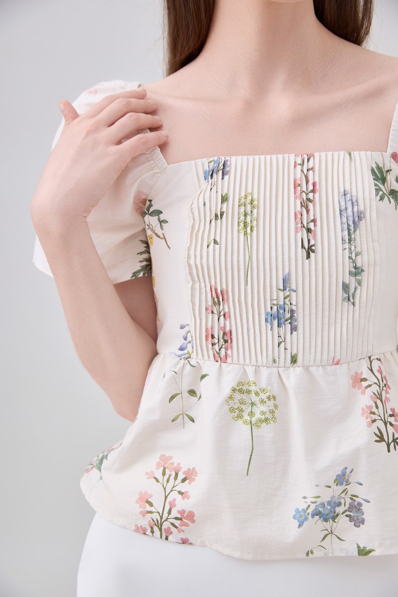 Chaya Botanical Garden Pintuck Babydoll Top In Light Cream